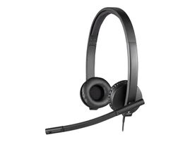Logitech H570e Wired Headset, Stereo Headphones with Noise-Cancelling Microphone, USB, in-Line Controls with Mute Button, Indicator LED, PC/Mac/Laptop - Black - Auricular - en oreja - cableado - USB - Certificado para Skype Empresarial, con certifica