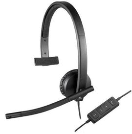 Logitech H570e Wired Headset, Stereo Headphones with Noise-Cancelling Microphone, USB, in-Line Controls with Mute Button, Indicator LED, PC/Mac/Laptop - Black - Auricular - en oreja - cableado - USB - Certificado para Skype Empresarial, con certifica