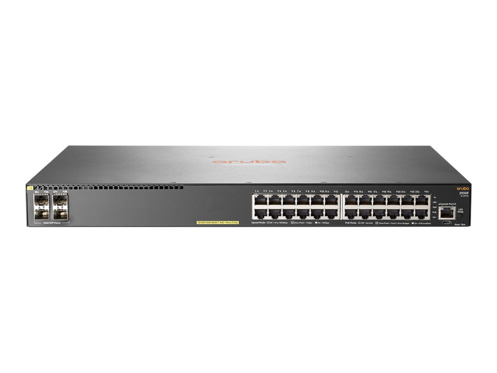 HPE Aruba 2930F 24G PoE+ 4SFP - Conmutador - L3 - Gestionado - 24 x 10/100/1000 (PoE+) + 4 x Gigabit SFP (enlace ascendente) - montaje en rack - PoE+ (370 W) HPE Aruba 2930F 24G PoE+ 4SFP - Conmutador - L3 - Gestionado - 24 x 10/100/1000 (PoE+) + 4 x Gigabit SFP (enlace ascendente) - montaje en rack - PoE+ (370 W)