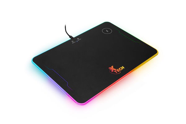 Xtech - Mouse pad - XTA-201- Spectrum - Gaming - RGB hard mouse pad with wireless charger - Material: Surface: Plastic and acrylic sheet rubber - Base: Natural Rubber - Color: Black with RGB LED lights - Product size (in): 13.8x10.1x0.2 - Lighting ef