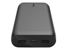 Belkin - Cargador portátil - 20000 mAh - 3 conectores de salida (USB, 24 pin USB-C) - en el cable: USB, USB-C - negro