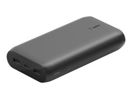 Belkin - Cargador portátil - 20000 mAh - 3 conectores de salida (USB, 24 pin USB-C) - en el cable: USB, USB-C - negro