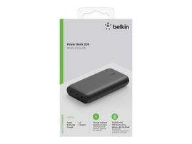 Belkin - Cargador portátil - 20000 mAh - 3 conectores de salida (USB, 24 pin USB-C) - en el cable: USB, USB-C - negro