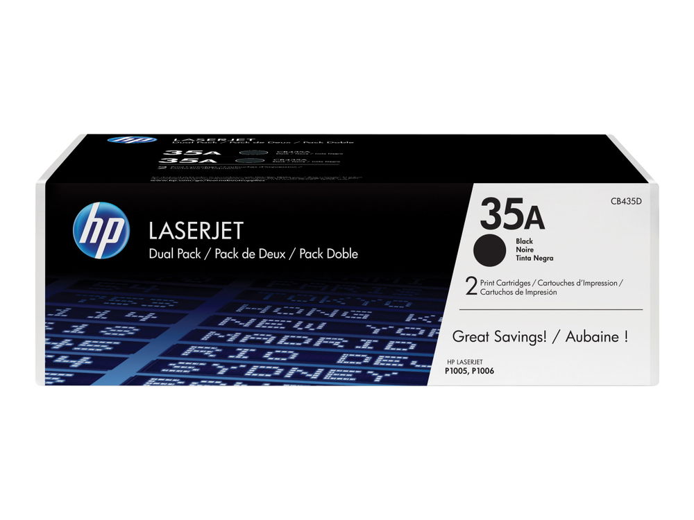 HP 35A - Paquete de 2 - negro - original - LaserJet - cartucho de tóner (CB435AD) - para LaserJet P1005, P1006, P1007, P1008, P1009