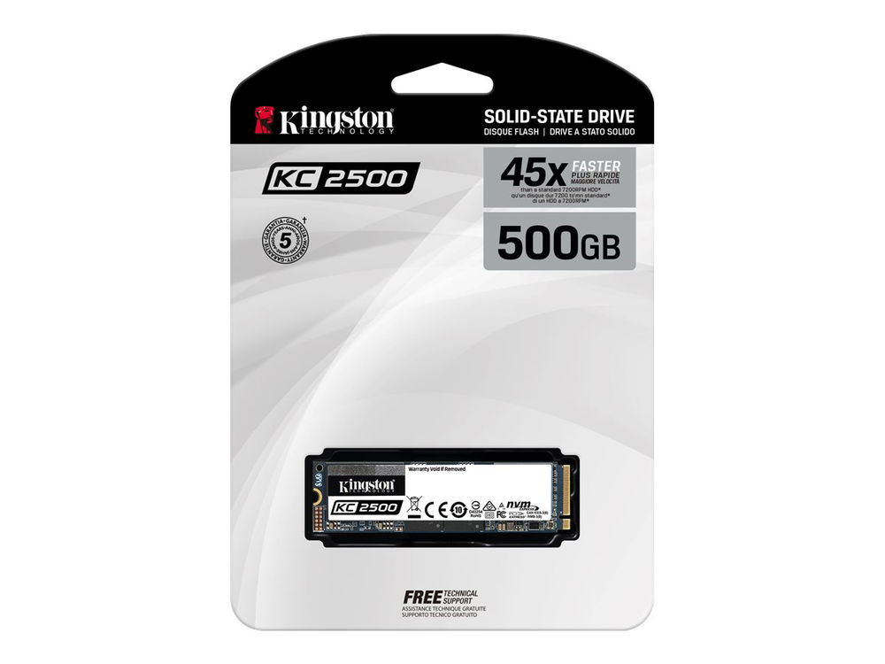 Kingston KC2500 - Unidad en estado sólido - cifrado - 500 GB - interno - M.2 2280 - PCI Express 3.0 x4 (NVMe) - 256-bit AES-XTS - Self-Encrypting Drive (SED), TCG Opal Encryption 2.0 Kingston KC2500 - Unidad en estado sólido - cifrado - 500 GB - interno - M.2 2280 - PCI Express 3.0 x4 (NVMe) - 256-bit AES-XTS - Self-Encrypting Drive (SED), TCG Opal Encryption 2.0