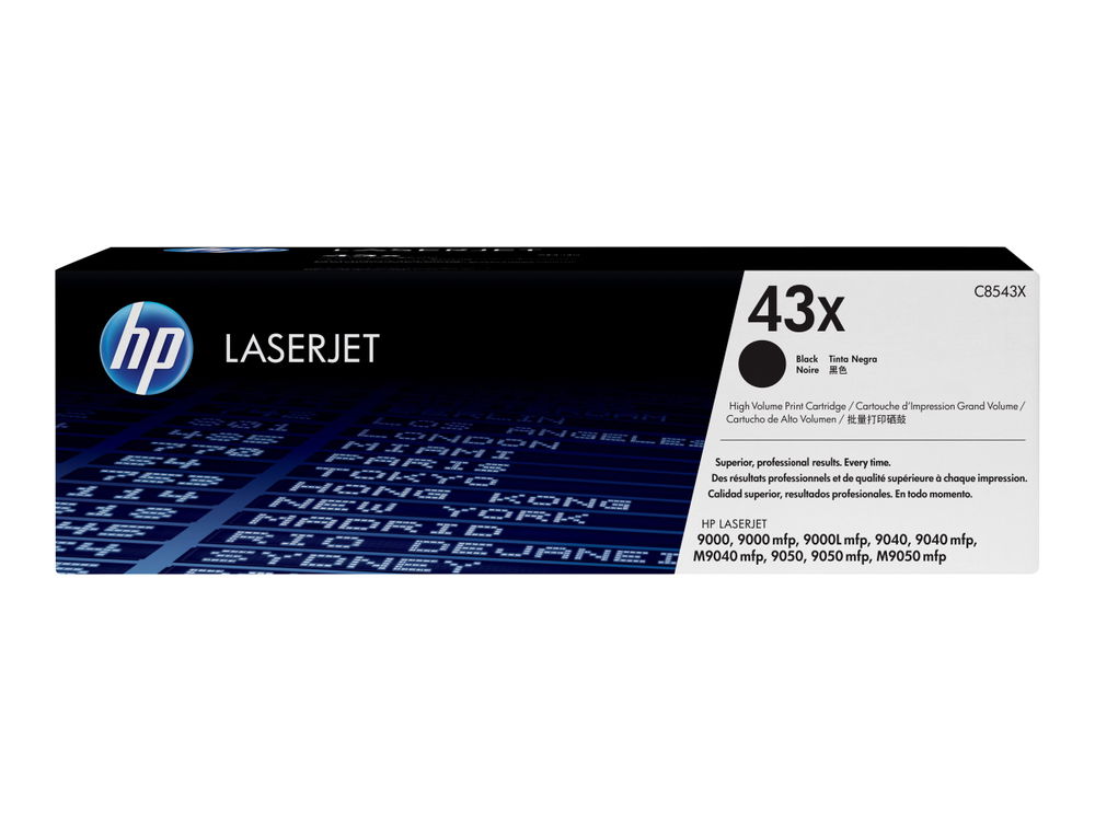 HP 43X - Alto rendimiento - negro - original - LaserJet - cartucho de tóner (C8543X) - para LaserJet 9000, 9040, 9050, M9040, M9050, M9059 HP 43X - Alto rendimiento - negro - original - LaserJet - cartucho de tóner (C8543X) - para LaserJet 9000, 9040, 9050, M9040, M9050, M9059