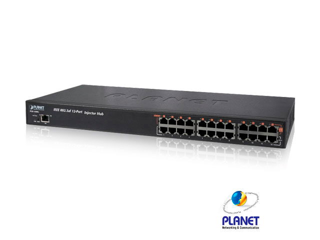 Inyector PoE 802.3af Administrable de 12 Puertos 10/100/1000 Mbps.