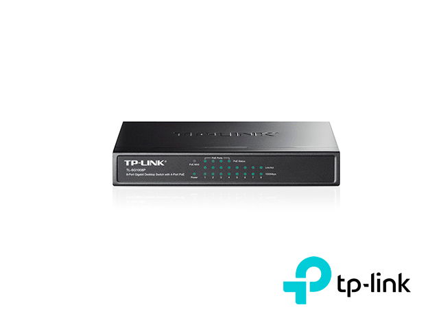 Switch Gigabit PoE+ no administrable de 8 puertos 10/100/1000 Mbps y 4 puertos PoE para escritorio