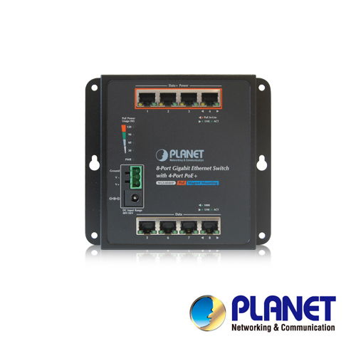 Switch Industrial de Pared de 8 puertos Gigabit con 4 puertos PoE+ 802.3at