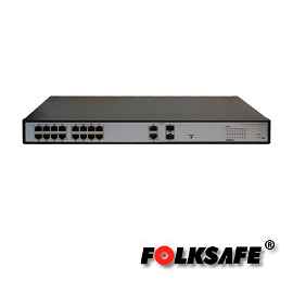 SWITCH POE+ 16FAST/16POE + 2GIGA/2SFP COMBO NO-ADMINISTRABLE FOLKSAFE FS-S1016EP-2C 802.3AF-AT 260WATTS NO SOPORTA POE EXTENDIDO
