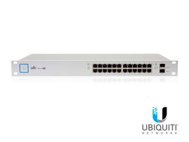 Switch PoE UniFi capa 2 Administrable de 26 puertos Gigabit (24 eth PoE y 2 SFP) 802.3 af/at, 500 Watts, throughput de 38.69 Mpps