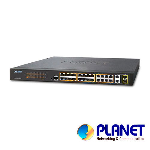 Switch administrable de 24 puertos 10/100TX PoE+ y 2 puertos combo TP/SFP Gigabit