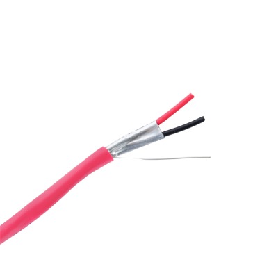 Bobina de 305 metros de alambre  calibre 16 AWG, con blindaje, en 2 hilos, tipo FPLP-CL2P, resistente al fuego, color rojo, para sistemas contra incendio o sistemas de evacuación.
