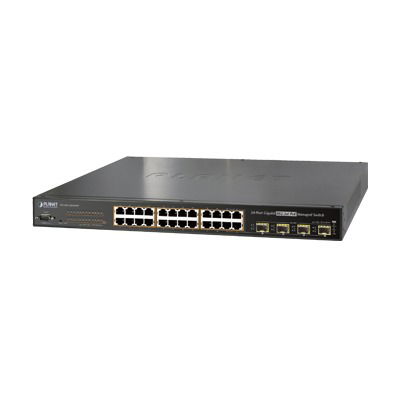 Switch Administrable L2+ de 24 puertos 10/100/1000T PoE+ con 4 puertos combo TP/SFP Gigabit Switch Administrable L2+ de 24 puertos 10/100/1000T PoE+ con 4 puertos combo TP/SFP Gigabit