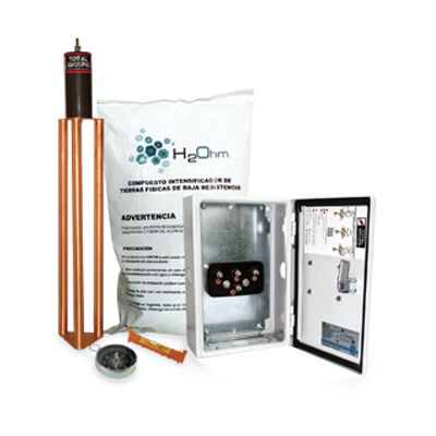 Kit Antivandalico de puesta a tierra de 45 A con Electrodo, Filtro, Acoplador y Compuesto H2Ohm. Kit Antivandalico de puesta a tierra de 45 A con Electrodo, Filtro, Acoplador y Compuesto H2Ohm.
