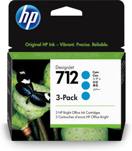 HP 712 - Paquete de 3 - 29 ml - cián - original - DesignJet - cartucho de tinta - para DesignJet Studio, T210, T230, T250, T630, T650 HP 712 - Paquete de 3 - 29 ml - cián - original - DesignJet - cartucho de tinta - para DesignJet Studio, T210, T230, T250, T630, T650