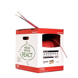 Bobina de 305 metros de alambre  calibre 14 AWG  en 2 hilos, caja REACT, tipo FPLP-CL2P, resistente al fuego, color rojo, para sistemas contra incendio o sistemas de evacuación.
