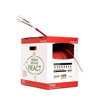 Bobina de 305 metros de alambre  calibre 16 AWG, con blindaje, en 2 hilos, caja REACT, tipo FPLP-CL2P, resistente al fuego, color rojo, para sistemas contra incendio o sistemas de evacuación.