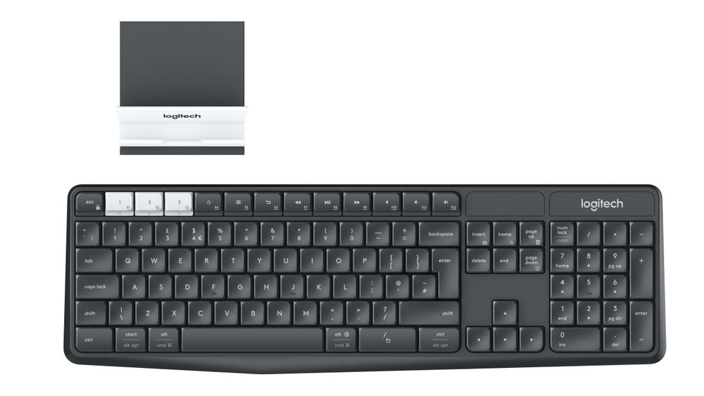 Logitech K375s teclado RF Wireless + Bluetooth QWERTY Grafito, Blanco