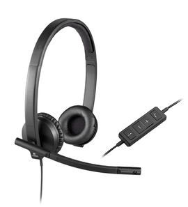 Logitech H570e Wired Headset, Stereo Headphones with Noise-Cancelling Microphone, USB, in-Line Controls with Mute Button, Indicator LED, PC/Mac/Laptop - Black - Auricular - en oreja - cableado - USB - Certificado para Skype Empresarial, con certifica