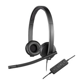 Logitech H570e Wired Headset, Stereo Headphones with Noise-Cancelling Microphone, USB, in-Line Controls with Mute Button, Indicator LED, PC/Mac/Laptop - Black - Auricular - en oreja - cableado - USB - Certificado para Skype Empresarial, con certifica
