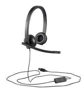 Logitech H570e Wired Headset, Stereo Headphones with Noise-Cancelling Microphone, USB, in-Line Controls with Mute Button, Indicator LED, PC/Mac/Laptop - Black - Auricular - en oreja - cableado - USB - Certificado para Skype Empresarial, con certifica