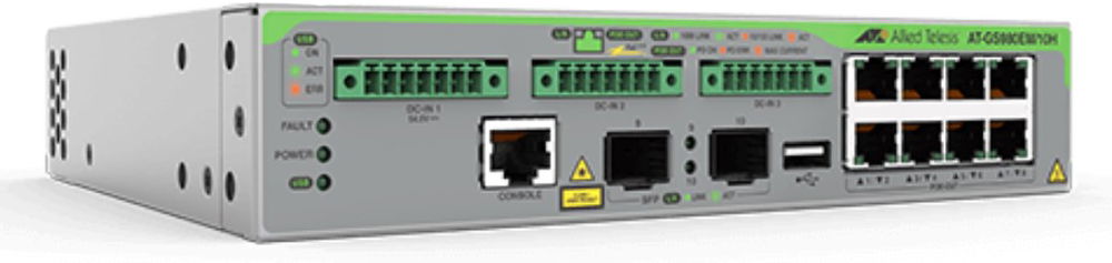 Switch Gigabit L3, 8 puertos 1000T PoE++, 2 puertos 100/1000X SFP, 3 puertos entrada DC Switch Gigabit L3, 8 puertos 1000T PoE++, 2 puertos 100/1000X SFP, 3 puertos entrada DC