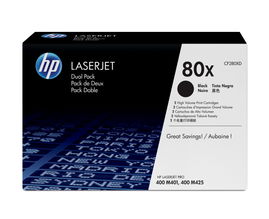 HP 80X - Paquete de 2 - Alto rendimiento - negro - original - LaserJet - cartucho de tóner (CF280XD) - para LaserJet Pro 400 M401, MFP M425 HP 80X - Paquete de 2 - Alto rendimiento - negro - original - LaserJet - cartucho de tóner (CF280XD) - para LaserJet Pro 400 M401, MFP M425