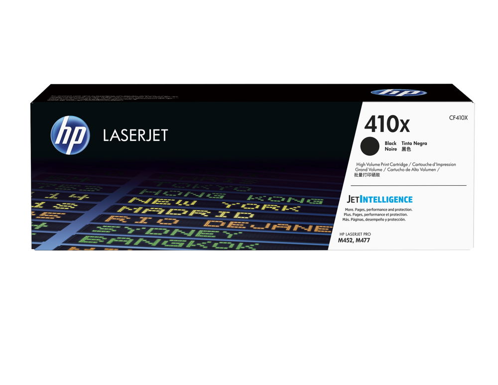 HP 410X - Alto rendimiento - negro - original - LaserJet - cartucho de tóner (CF410X) - para Color LaserJet Pro M452, MFP M377, MFP M477 HP 410X - Alto rendimiento - negro - original - LaserJet - cartucho de tóner (CF410X) - para Color LaserJet Pro M452, MFP M377, MFP M477