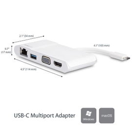 StarTech.com Adaptador Multipuertos USB-C para Ordenadores Portátiles - HDMI o VGA 4K - USB 3.0 - Blanco y Plateado