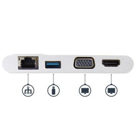 StarTech.com Adaptador Multipuertos USB-C para Ordenadores Portátiles - HDMI o VGA 4K - USB 3.0 - Blanco y Plateado