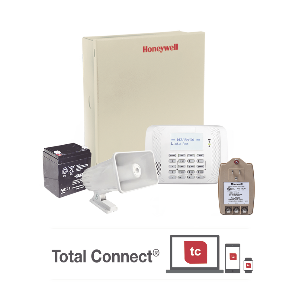 Kit con panel de alarma para 48 zonas con teclado alfanumérico y receptor inalámbrico interconstruido, bateria y transformador