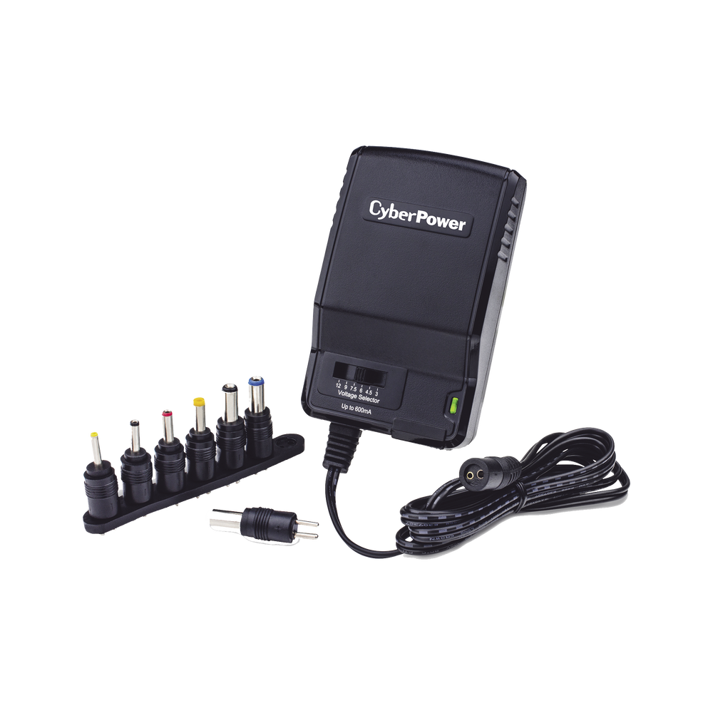 Adaptador Universal de Alimentación, Para Pared, Con Entrada 120 Vca NEMA 5-15P, y Salida Ajustable de 3-12 Vcd 600mA