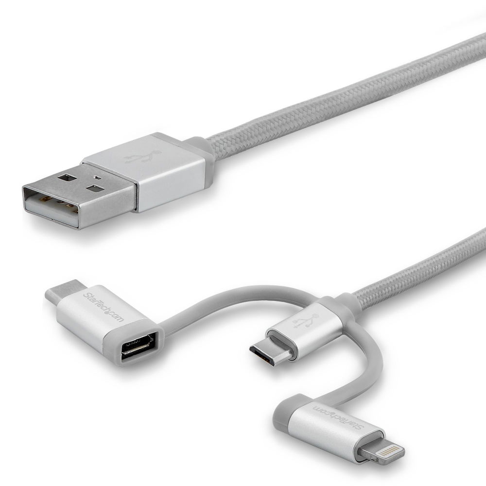 StarTech.com Cable de 2m USB Multi Carga - Lightning, USB C, Micro USB - Cable para Smartphone USB Tipo C