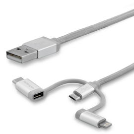StarTech.com Cable de 2m USB Multi Carga - Lightning, USB C, Micro USB - Cable para Smartphone USB Tipo C