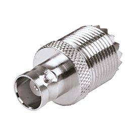 Adaptador en Linea para 50 Ohm, Conector UHF Hembra (SO-239) a BNC Hembra, Níquel/ Plata/ Delrin.