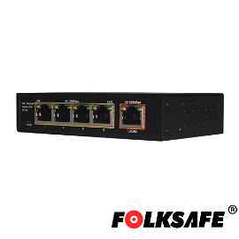SWITCH POE 5FAST/4POE + 1 PTO NO-ADMINISTRABLE FOLKSAFE FS-S1004EP-E DATOS Y ALIMENTACIÓN HASTA 250M 60WATTS