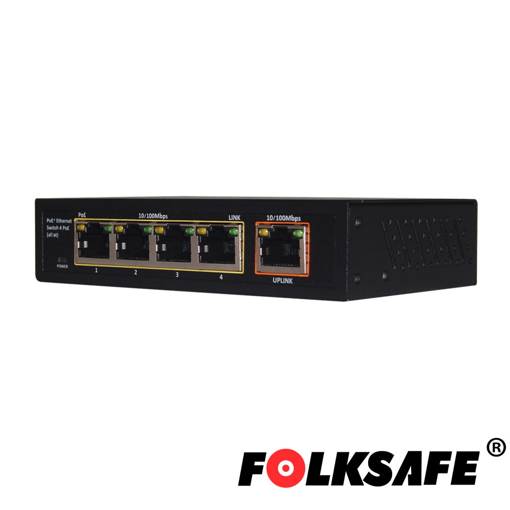 SWITCH POE 5FAST/4POE + 1 PTO NO-ADMINISTRABLE FOLKSAFE FS-S1004EP-E DATOS Y ALIMENTACIÓN HASTA 250M 60WATTS