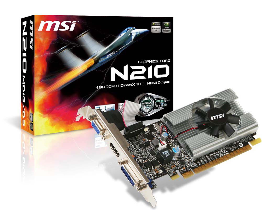 MSI N210-MD1G/D3 - Tarjeta gráfica - GF 210 - 1 GB GDDR3 - PCIe 2.0 x16 - DVI, D-Sub, HDMI MSI N210-MD1G/D3 - Tarjeta gráfica - GF 210 - 1 GB GDDR3 - PCIe 2.0 x16 - DVI, D-Sub, HDMI
