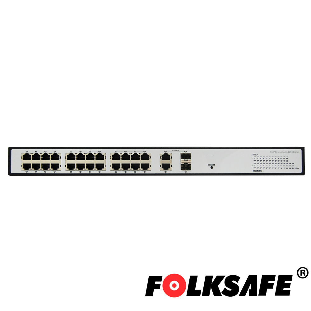 SWITCH POE+ 24FAST/24POE + 2GIGA/2SFP COMBO NO-ADMINISTRABLE FOLKSAFE FS-S1024EP-2C 802.3AF-AT 420WATTS NO SOPORTA POE EXTENDIDO SWITCH POE+ 24FAST/24POE + 2GIGA/2SFP COMBO NO-ADMINISTRABLE FOLKSAFE FS-S1024EP-2C 802.3AF-AT 420WATTS NO SOPORTA POE EXTENDIDO