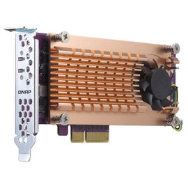 QNAP QM2-2P-384 DUAL M.2 PCIE SSD EXPANSION CARD; SUPPORTS UP TO TWO M.2 2280/22110 FORMFACTOR M.2 PCIE (GEN3 X4) SSDS; PCIE GEN3 X8 HOST INTERFACE; LOW-PROFILE BRACKET PRE-LOADED, LOW-PROFILE FLAT AND FULL-HEIGHT ARE BUNDLED