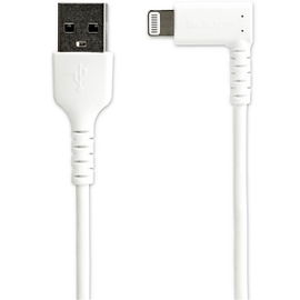 StarTech.com Cable Resistente USB-A a Lightning de 1 m - Blanco -Acodado en un Ángulo de 90° a la Derecha - Cable de Carga y Sincronización USB Tipo A a Lightning de Fibra de Aramida Resistente - MFi - iPhone