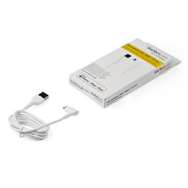 StarTech.com Cable Resistente USB-A a Lightning de 1 m - Blanco -Acodado en un Ángulo de 90° a la Derecha - Cable de Carga y Sincronización USB Tipo A a Lightning de Fibra de Aramida Resistente - MFi - iPhone