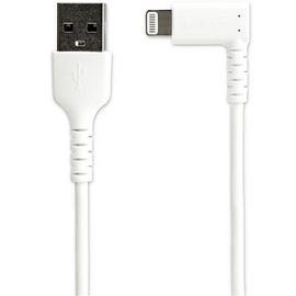 StarTech.com Cable Resistente USB-A a Lightning de 2 m - Blanco -Acodado en un Ángulo de 90° a la Derecha - Cable de Carga y Sincronización USB Tipo A a Lightning de Fibra de Aramida Resistente - MFi - iPhone