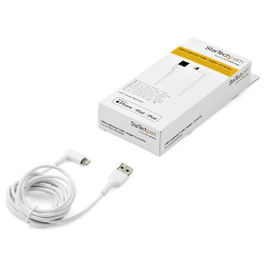StarTech.com Cable Resistente USB-A a Lightning de 2 m - Blanco -Acodado en un Ángulo de 90° a la Derecha - Cable de Carga y Sincronización USB Tipo A a Lightning de Fibra de Aramida Resistente - MFi - iPhone