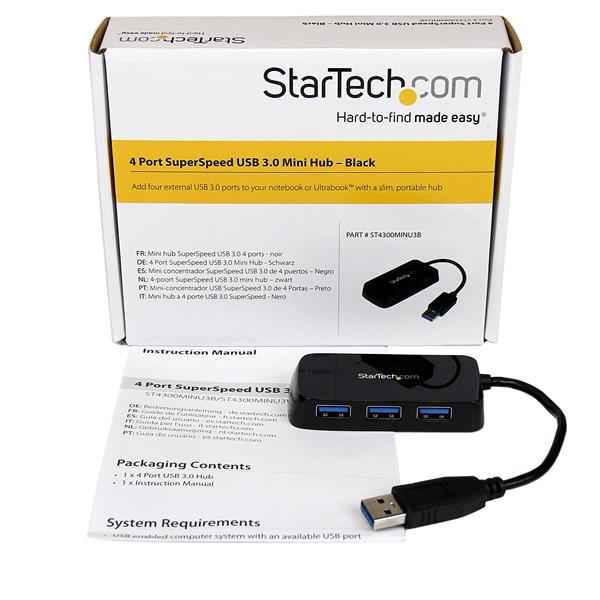 StarTech.com Hub Concentrador Portátil USB 3.0 SuperSpeed de 4 Puertos de  5Gbps con Carga Rápida - Ladrón USB 3.2 Gen 1 Tipo A - Alimentado por el  Bus USB o Autoalimentado - Negro en