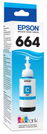 Epson T664 - Cián - original - recarga de tinta - para Epson L380, L386, L395, L495; EcoTank ET-2600, 2650, L1455, L396, L606, L656